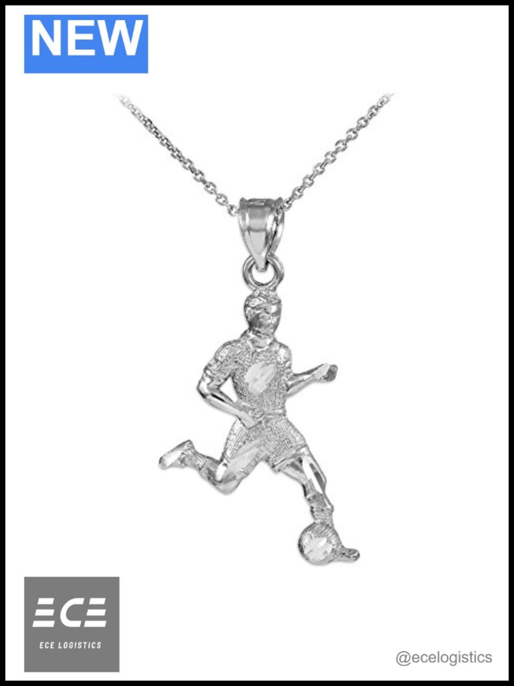 Sterling Silver Soccer Player Charm Pendant Necklace 16 inch